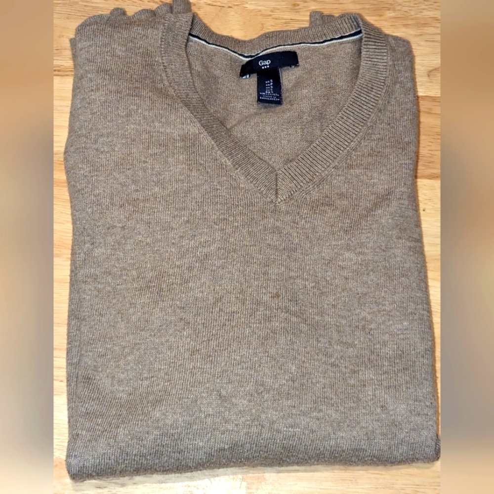 Gap Mens S Long Sleeve Shirt Tan Beige Crew Neck Cotton